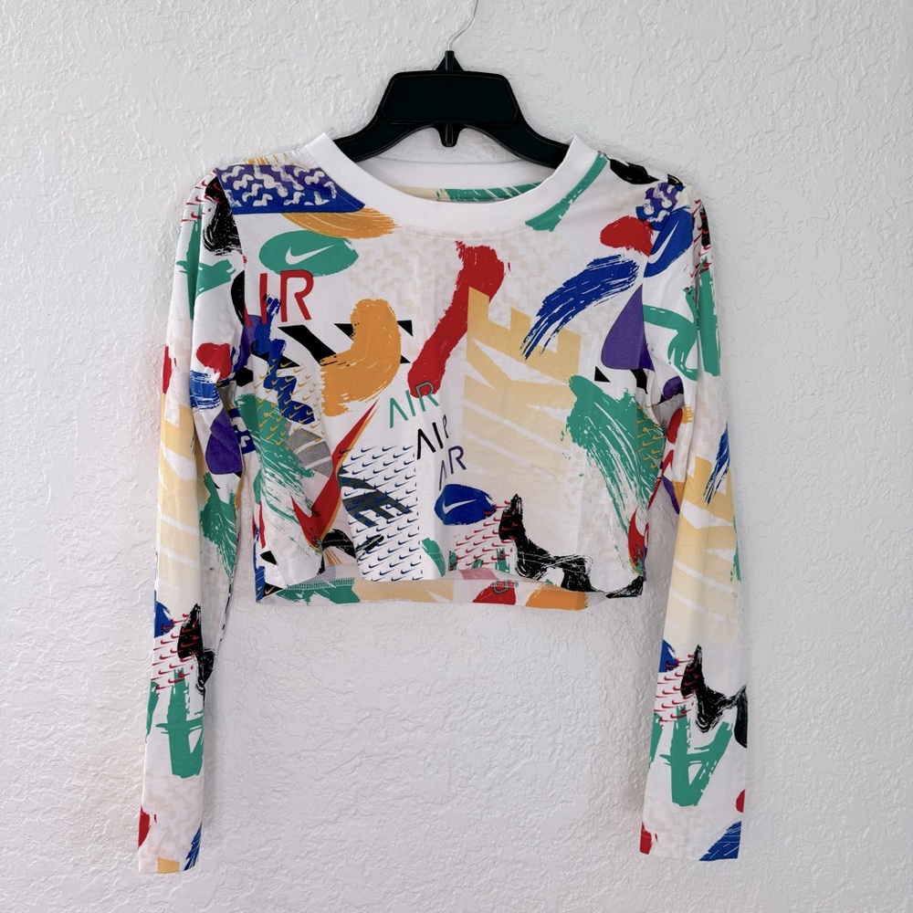 Nike Air Crop Top - Women's Small - White with Bold & Colorful Pattern